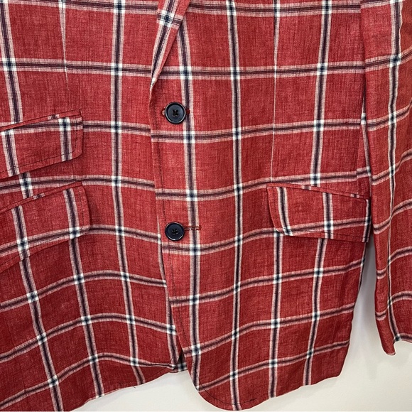 Ted Baker Endurance Linen Windowpane Check Plaid Linen Blazer Red Size 40R - Picture 6 of 13